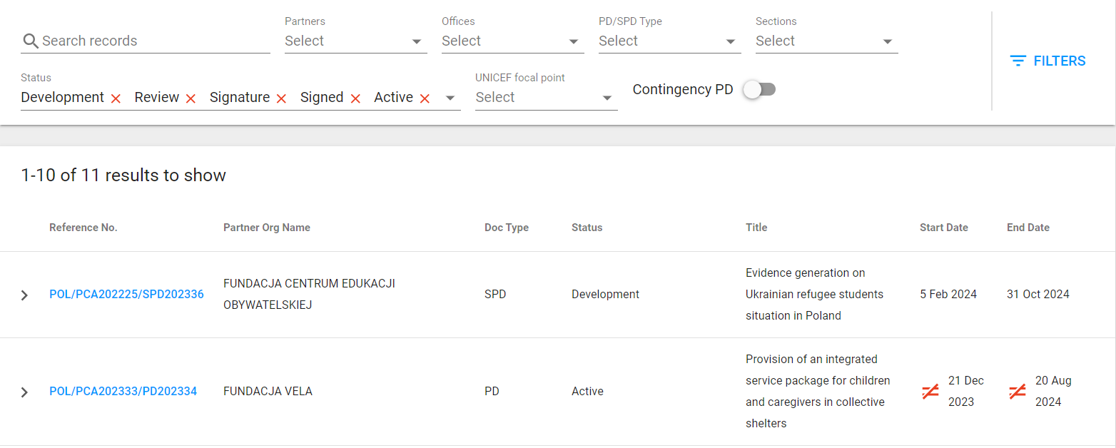 Navigate to List of PD – eTools Help Center / UNICEF